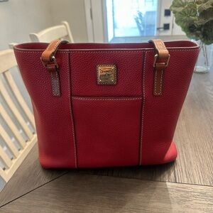 Dooney & Bourke Cherry Red Tote with Tan Accents